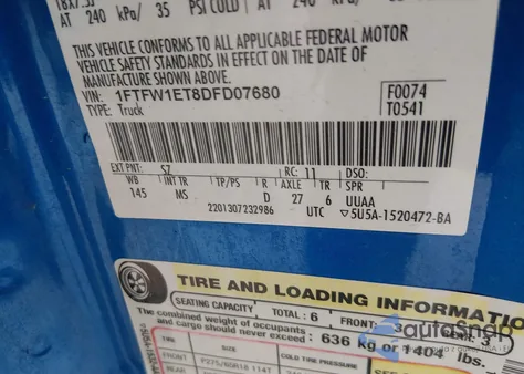 2013 Ford F-150 Xlt z USA, uszkodzony, nr VIN 1FTFW1ET8DFD07680